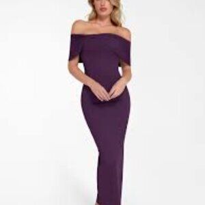 Popilush Off The Shoulder Slim Column Maxi Dress Womens Large Purple Shapewear